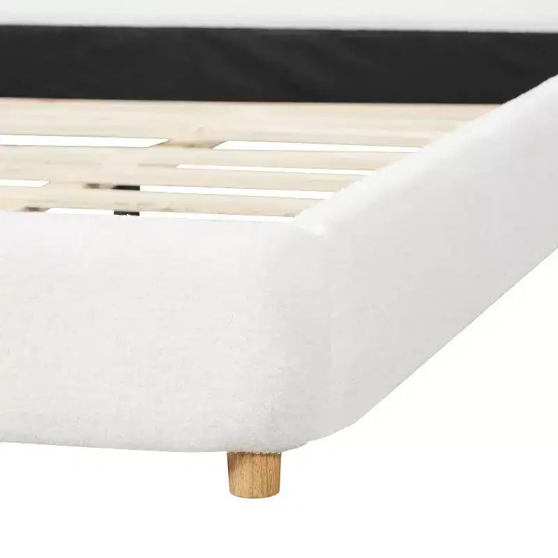 Cadre de lit plateforme minimaliste avec tête de lit rembourrée douce, design incurvé, blanc crème