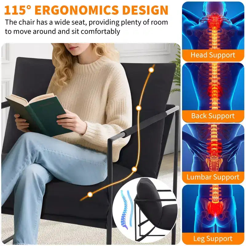 Siège de salon rembourré, cadre métallique ergonomique, coussin et dossier moelleux, pour salon, chambre à coucher