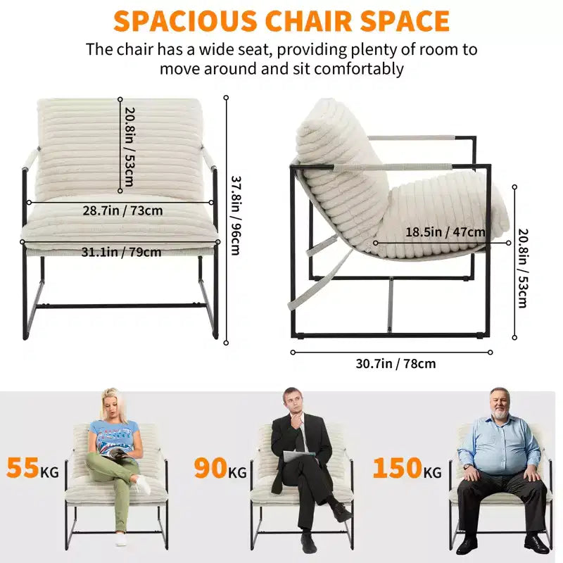 Siège de salon rembourré, cadre métallique ergonomique, coussin et dossier moelleux, pour salon, chambre à coucher