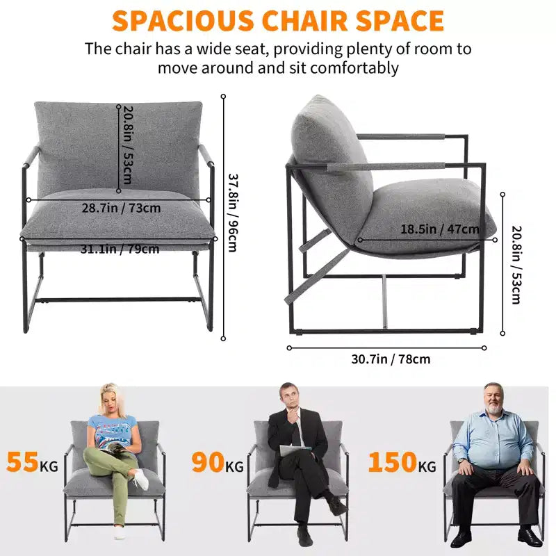 Siège de salon rembourré, cadre métallique ergonomique, coussin et dossier moelleux, pour salon, chambre à coucher
