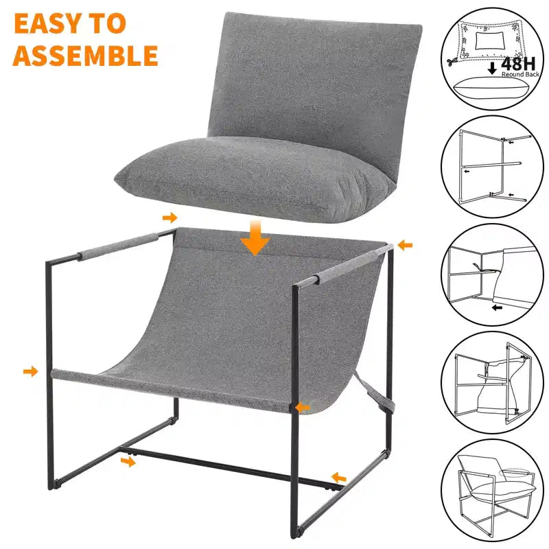 Siège de salon rembourré, cadre métallique ergonomique, coussin et dossier moelleux, pour salon, chambre à coucher