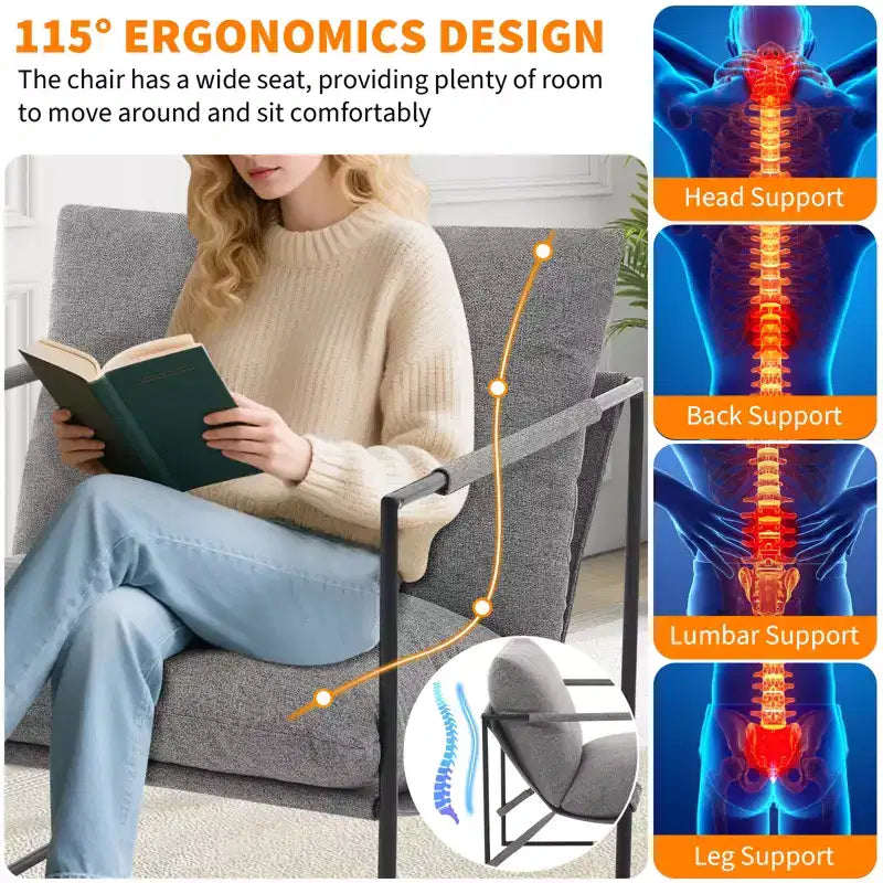 Siège de salon rembourré, cadre métallique ergonomique, coussin et dossier moelleux, pour salon, chambre à coucher
