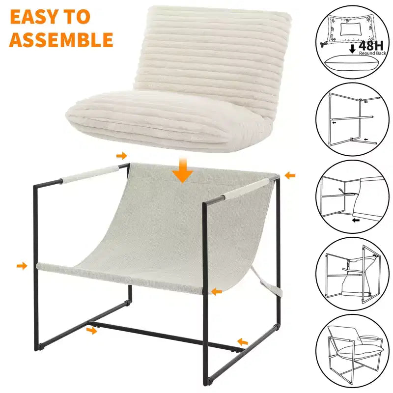 Siège de salon rembourré, cadre métallique ergonomique, coussin et dossier moelleux, pour salon, chambre à coucher