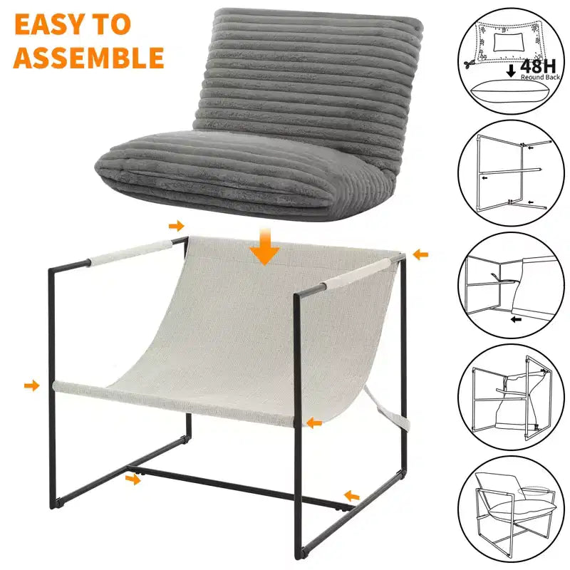 Siège de salon rembourré, cadre métallique ergonomique, coussin et dossier moelleux, pour salon, chambre à coucher
