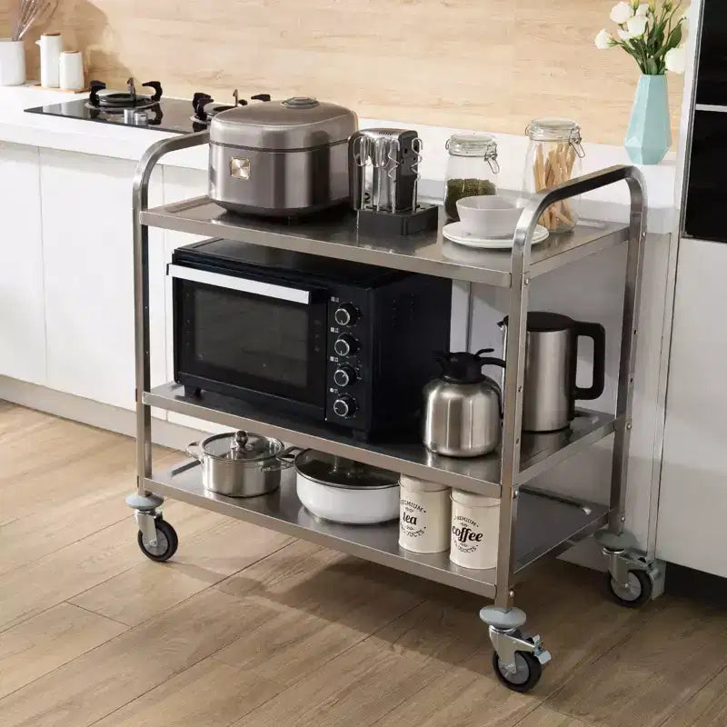 Desservant de cuisine à 3 niveaux, Chariot roulant en fil métallique avec capacité de 204 kg, Chariot de service en acier sur roulettes
