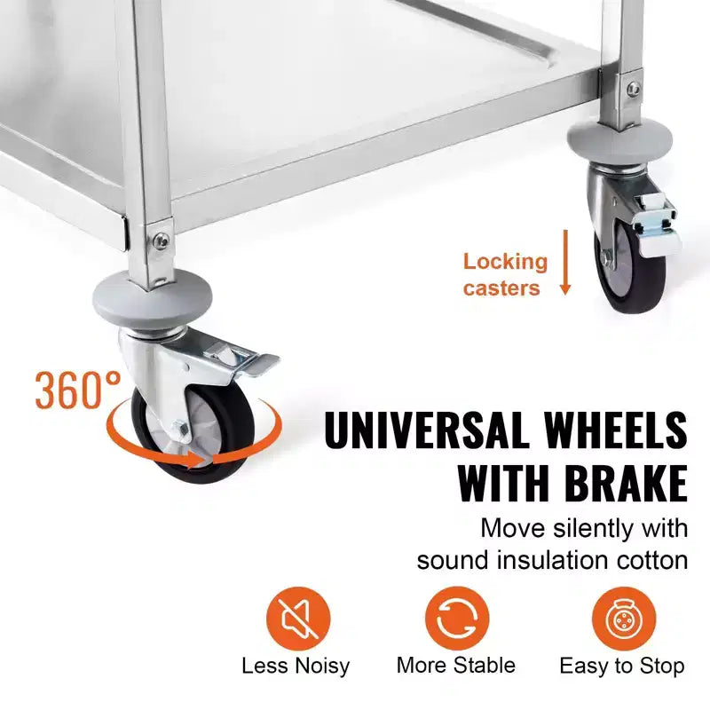 Desservant de cuisine à 3 niveaux, Chariot roulant en fil métallique avec capacité de 204 kg, Chariot de service en acier sur roulettes