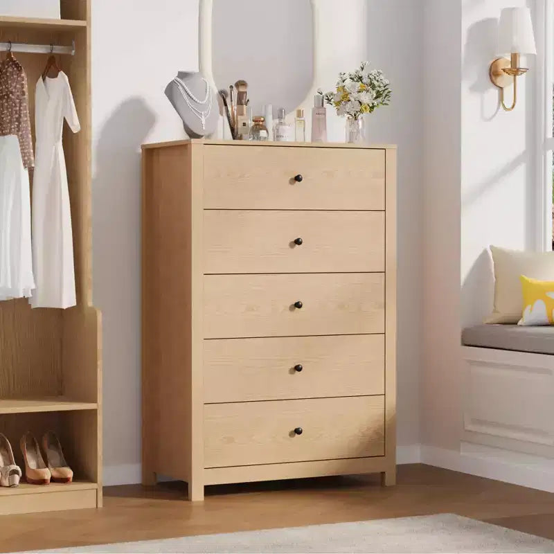 Commode en bois à 5 tiroirs de 45 pouces, commode moderne avec rangement profond, organiseur en bois haut pour chambre, salon et entrée