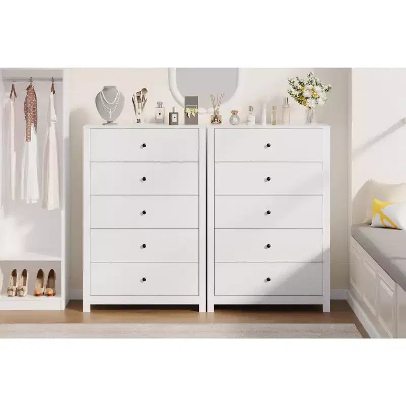 Commode en bois à 5 tiroirs de 45 pouces, commode moderne avec rangement profond, organiseur en bois haut pour chambre, salon et entrée
