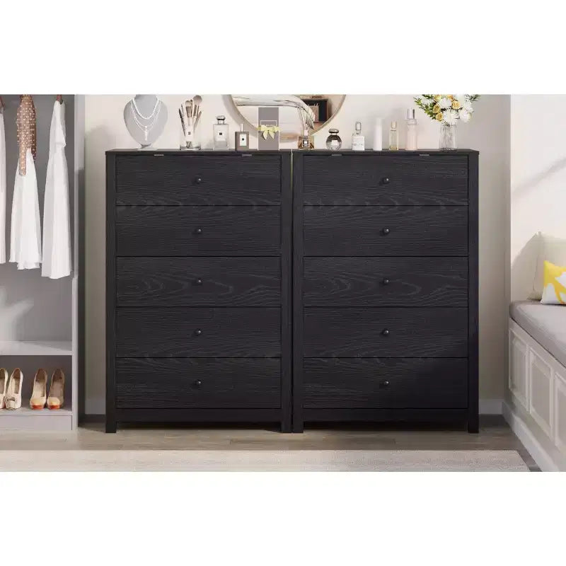 Commode en bois à 5 tiroirs de 45 pouces, commode moderne avec rangement profond, organiseur en bois haut pour chambre, salon et entrée