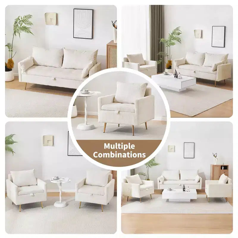 Causeuse en velours côtelé avec rangement