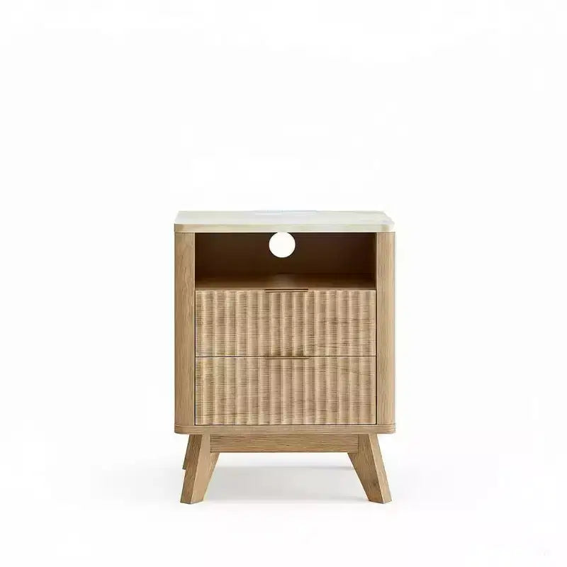 Compact 18 Modern Nightstand with Faux Marble Top, Curved Edge Side Table with 2 Drawers and Open Storage for Bedroom or Living Room