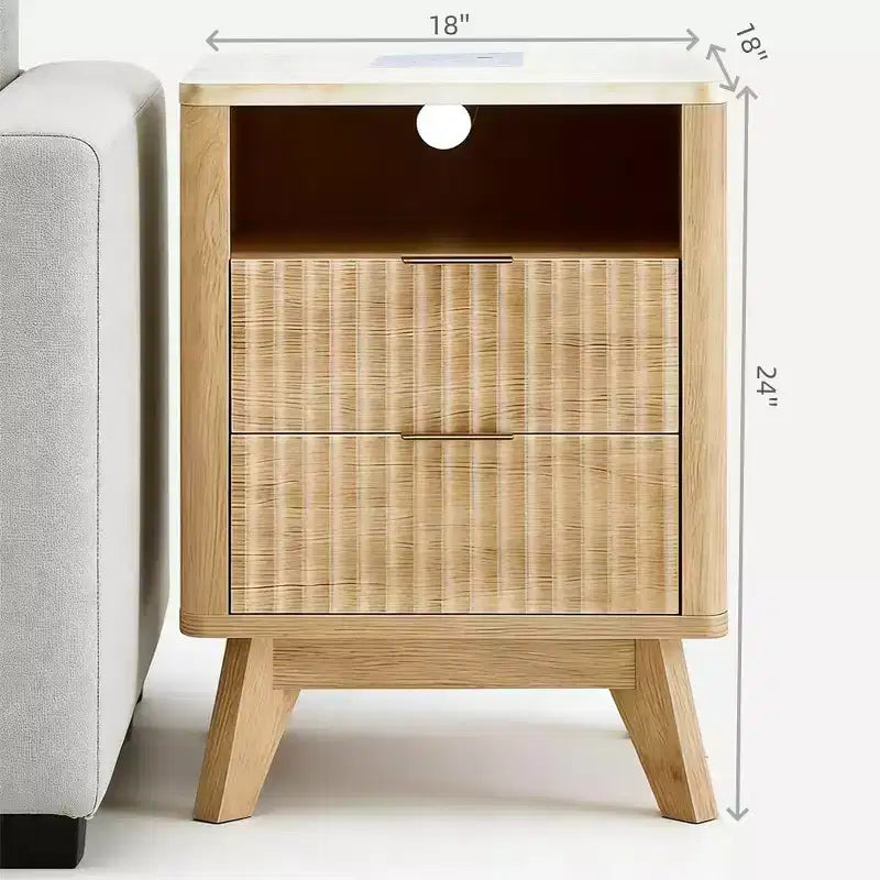 Table de chevet moderne avec plateau en faux marbre, table d'appoint à bords incurvés avec 2 tiroirs et rangement ouvert pour chambre ou salon