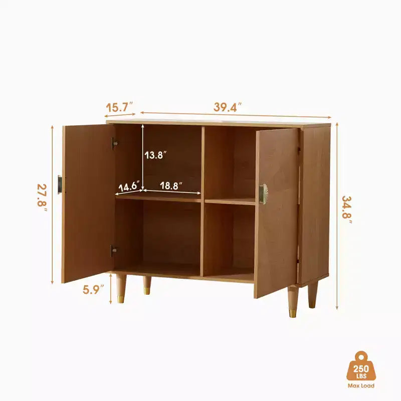 Buffet en bois vintage de 99 cm avec rangement, design de portes décoratives, buffet de rangement à deux portes, style salon - Bois