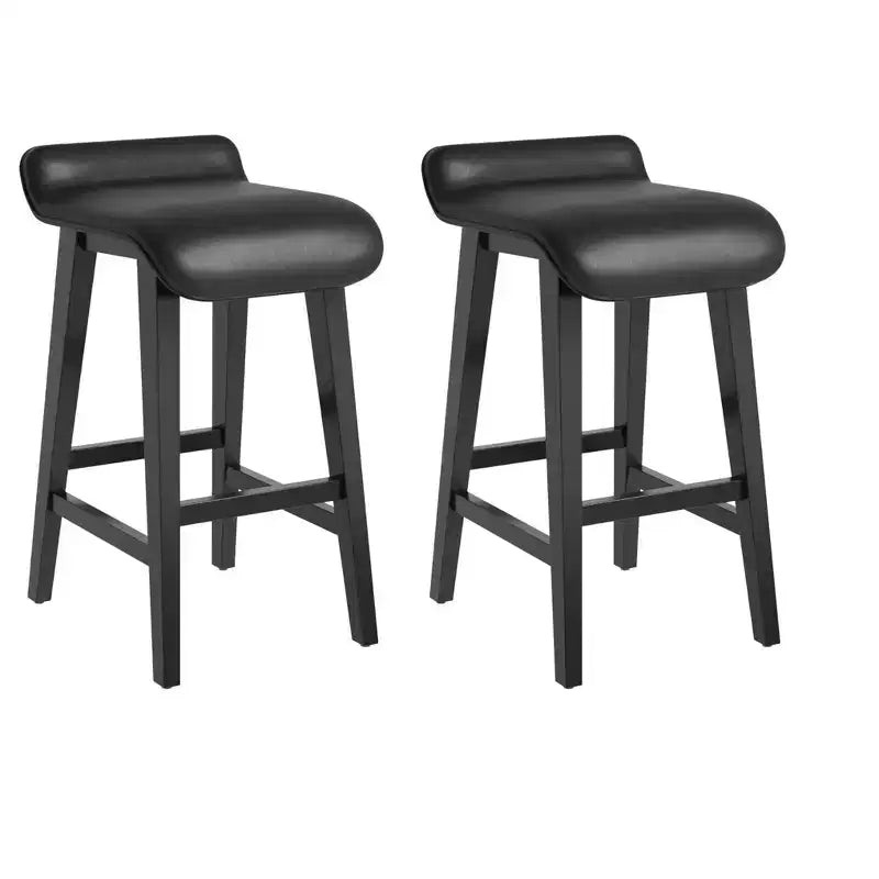 Bar Stools Set, 26.2H Modern Upholstered Kitchen Stools with Low Back, Footrest, Wood Legs, Counter Height Design for Kitchen Counter, Dining Room