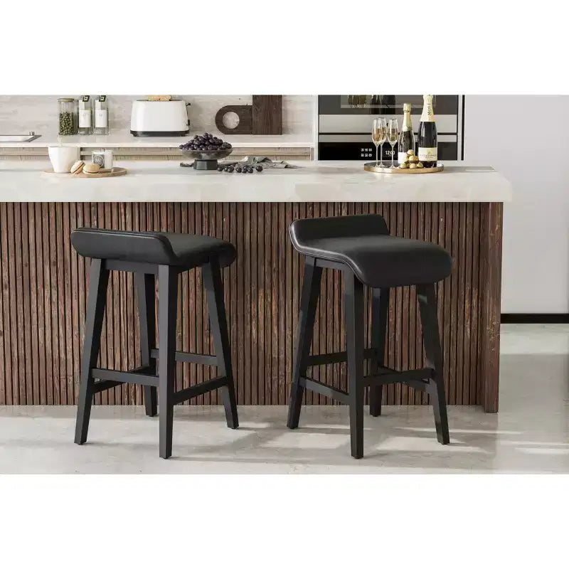 Lot de 2 tabourets de bar, 66,5 cm H, tabourets de cuisine modernes rembourrés avec dossier bas, repose-pieds, pieds en bois, design hauteur comptoir pour îlot de cuisine, salle à manger
