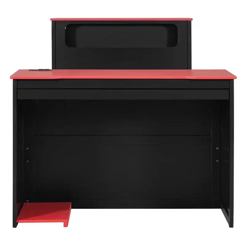 Lit de repos moderne en bois avec bureau d'ordinateur, lit gigogne et tête de lit éclairée