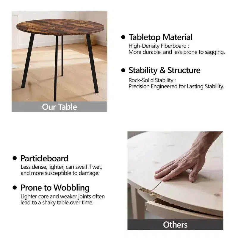 Table de salle à manger ronde moderne de 91 cm avec pieds en métal robustes pour cuisine de petit espace