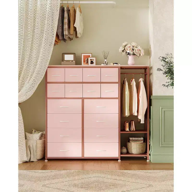 Portant à vêtements 16 tiroirs avec 2 étagères, organiseur de placard autoportant haut, portant à vêtements robuste pour le rangement et l'organisation de la chambre à coucher