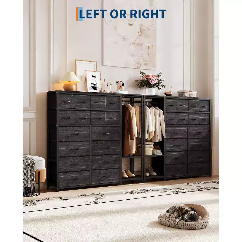 Portant à vêtements 16 tiroirs avec 2 étagères, organiseur de placard autoportant haut, portant à vêtements robuste pour le rangement et l'organisation de la chambre à coucher