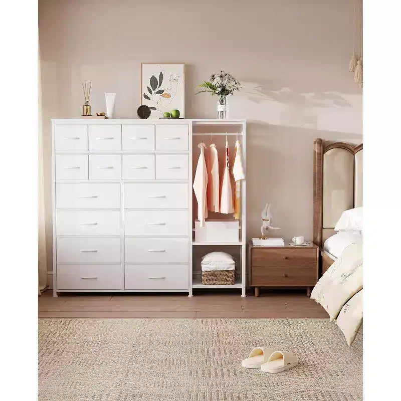 Portant à vêtements 16 tiroirs avec 2 étagères, organiseur de placard autoportant haut, portant à vêtements robuste pour le rangement et l'organisation de la chambre à coucher