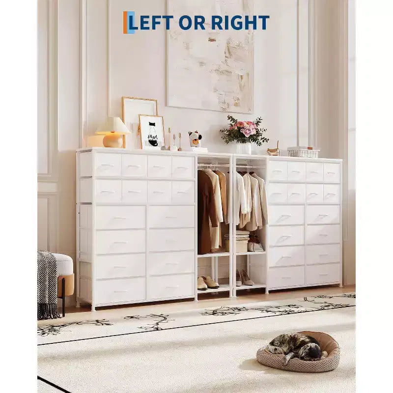 Portant à vêtements 16 tiroirs avec 2 étagères, organiseur de placard autoportant haut, portant à vêtements robuste pour le rangement et l'organisation de la chambre à coucher