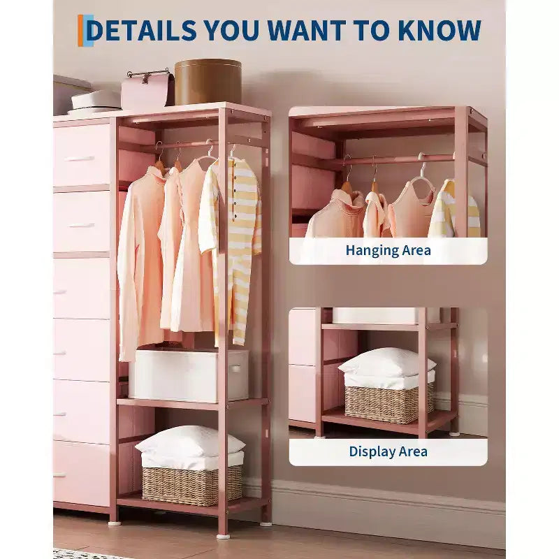 Portant à vêtements 16 tiroirs avec 2 étagères, organiseur de placard autoportant haut, portant à vêtements robuste pour le rangement et l'organisation de la chambre à coucher