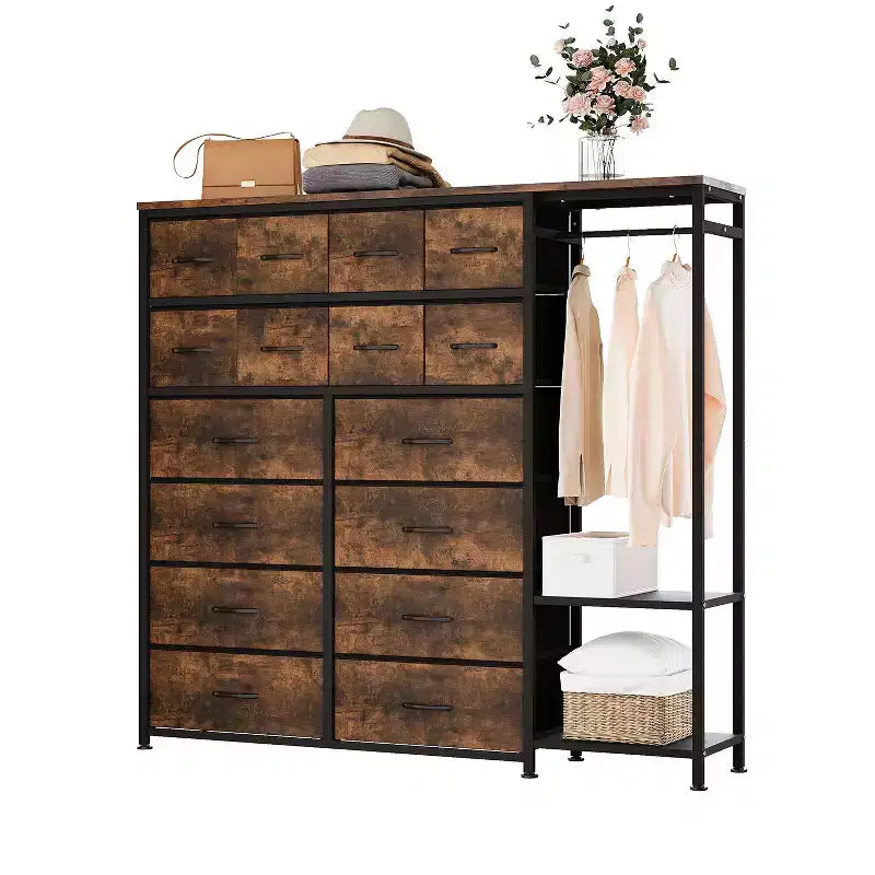 Portant à vêtements 16 tiroirs avec 2 étagères, organiseur de placard autoportant haut, portant à vêtements robuste pour le rangement et l'organisation de la chambre à coucher