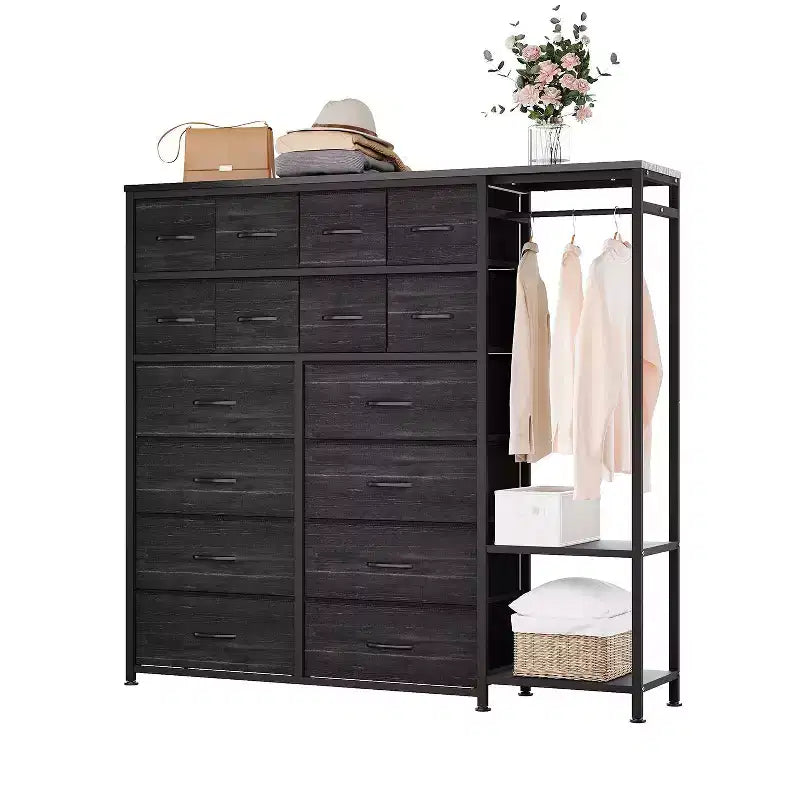 Portant à vêtements 16 tiroirs avec 2 étagères, organiseur de placard autoportant haut, portant à vêtements robuste pour le rangement et l'organisation de la chambre à coucher