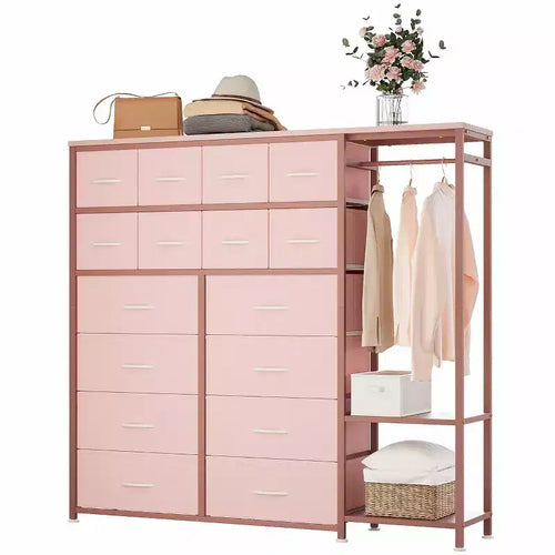 16-Drawer Clothes Rack with 2 Shelves, Tall Freestanding Closet Organizer, Heavy Duty Wardrobe Garment Rack for Bedroom Storage & Organization