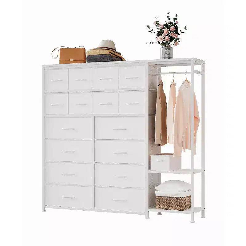 Portant à vêtements 16 tiroirs avec 2 étagères, organiseur de placard autoportant haut, portant à vêtements robuste pour le rangement et l'organisation de la chambre à coucher