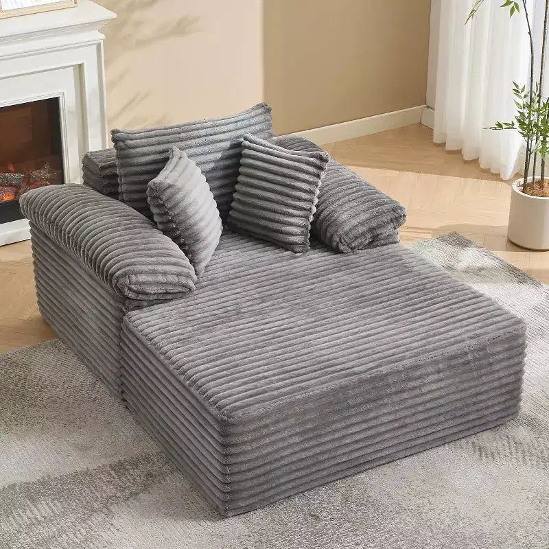 Grand canapé-lit chaise longue, canapé-lit en velours côtelé avec oreillers et accoudoirs larges pour salon, chambre, salle de cinéma