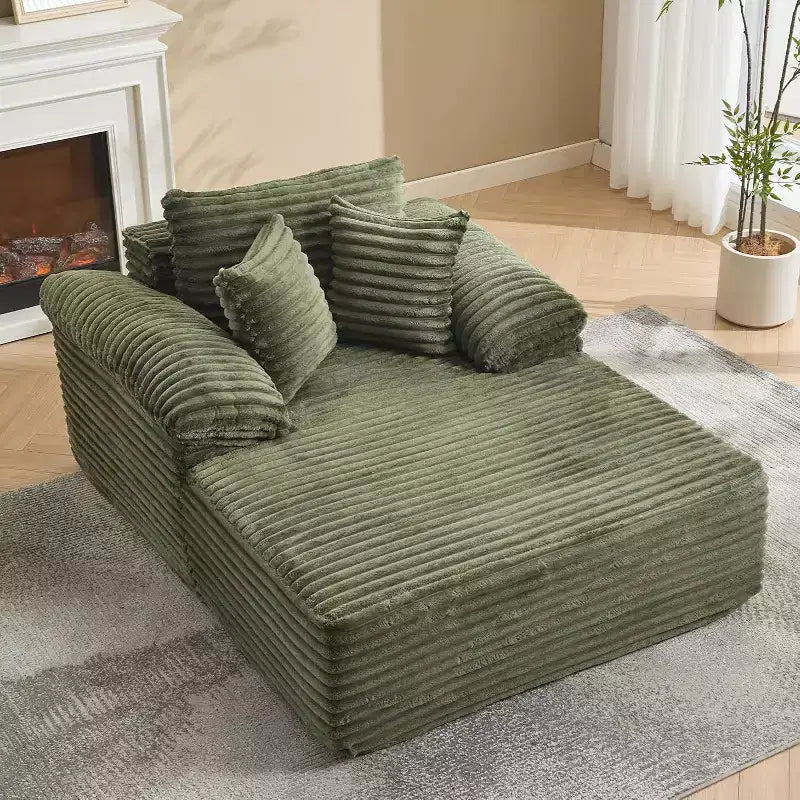 Grand canapé-lit chaise longue, canapé-lit en velours côtelé avec oreillers et accoudoirs larges pour salon, chambre, salle de cinéma
