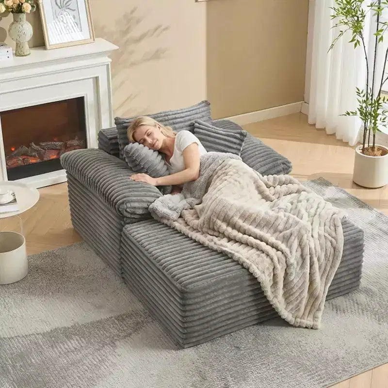 Grand canapé-lit chaise longue, canapé-lit en velours côtelé avec oreillers et accoudoirs larges pour salon, chambre, salle de cinéma