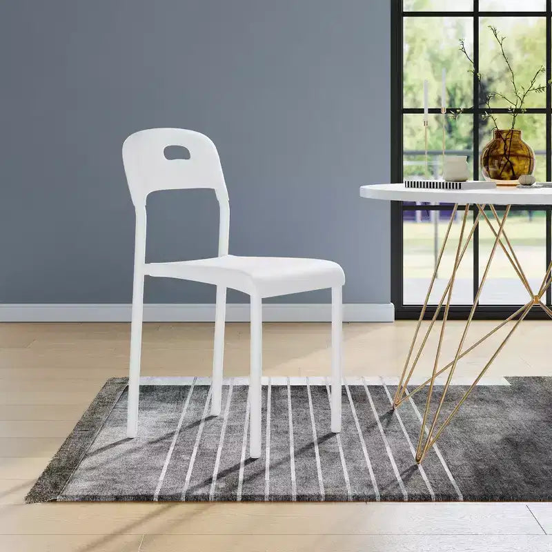 Dining Chairs, Stackable Kitchen Chairs, Plastic Dining Room Chair with Metal Legs, Waterproof & Stain-Resistant, for Indoor and Outdoor, White
