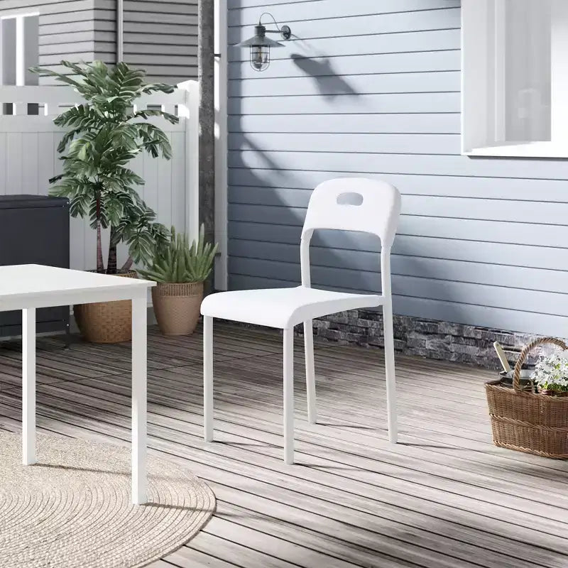 Chaises de salle à manger, chaises de cuisine empilables, chaise de salle à manger en plastique avec pieds en métal, imperméable et résistante aux taches, pour intérieur et extérieur, blanc