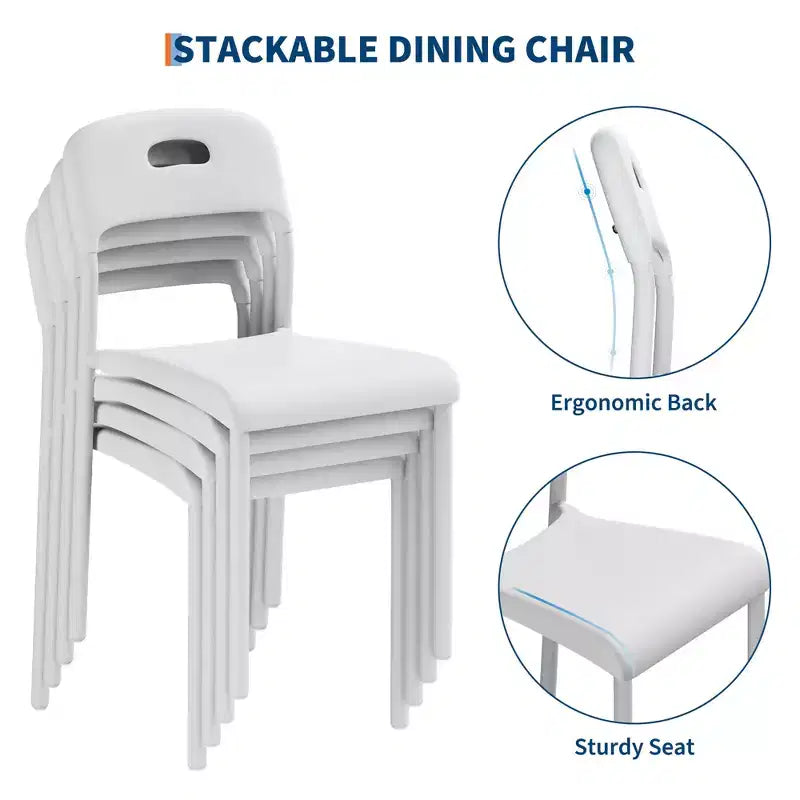 Chaises de salle à manger, chaises de cuisine empilables, chaise de salle à manger en plastique avec pieds en métal, imperméable et résistante aux taches, pour intérieur et extérieur, blanc