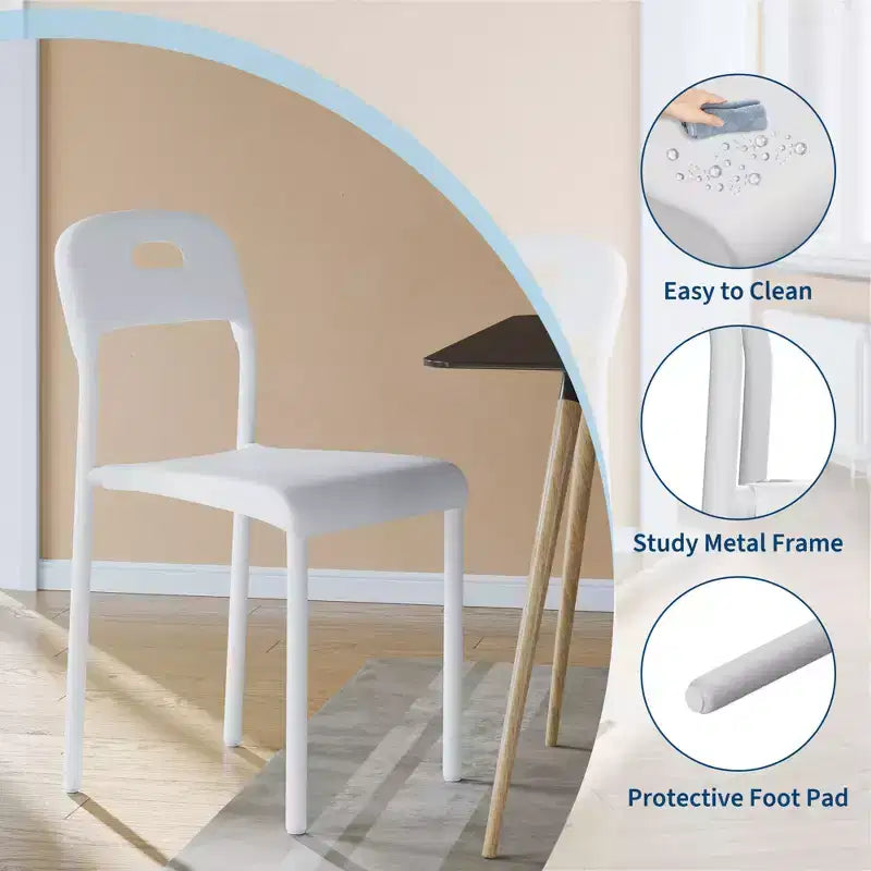 Chaises de salle à manger, chaises de cuisine empilables, chaise de salle à manger en plastique avec pieds en métal, imperméable et résistante aux taches, pour intérieur et extérieur, blanc