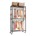 Rolling Clothes Rack, Heavy Duty Clothing Garment Rack, 3 Adjustable Tiers Clothing Racks with Carbon Steel