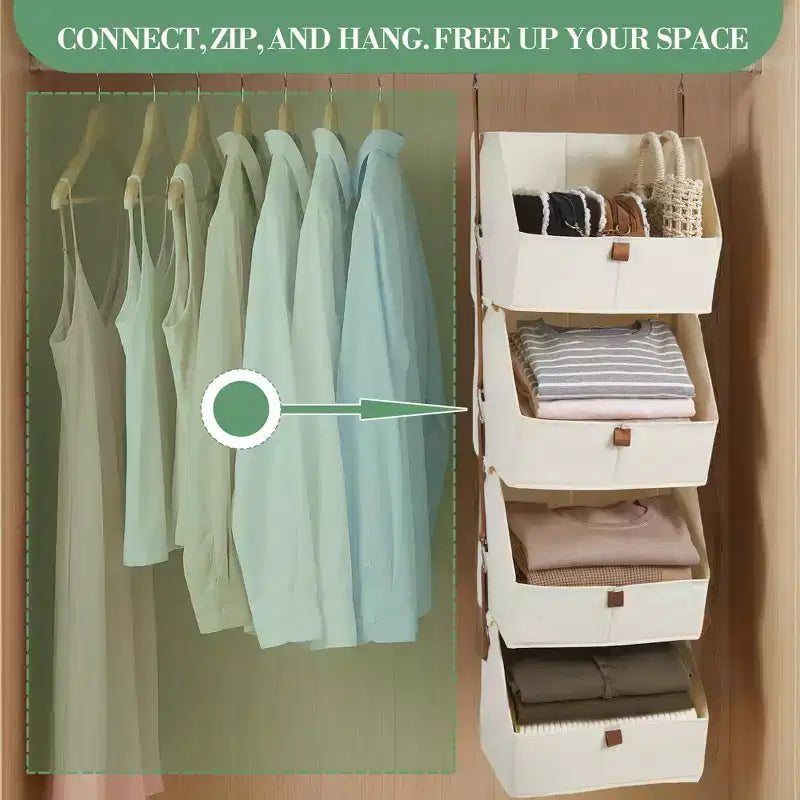 Organisateur de placard suspendu non tissé 4 niveaux, lot de 2, avec paniers pliables, étagères de rangement peu encombrantes pour chambre, dortoir, camping-car, beige gris
