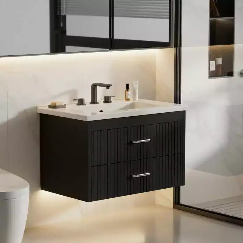 Floating Bathroom Vanity 24/30 Inch with Sink Combo Wall Mounted Cabinet 2 Drawers for Bathroom Storage