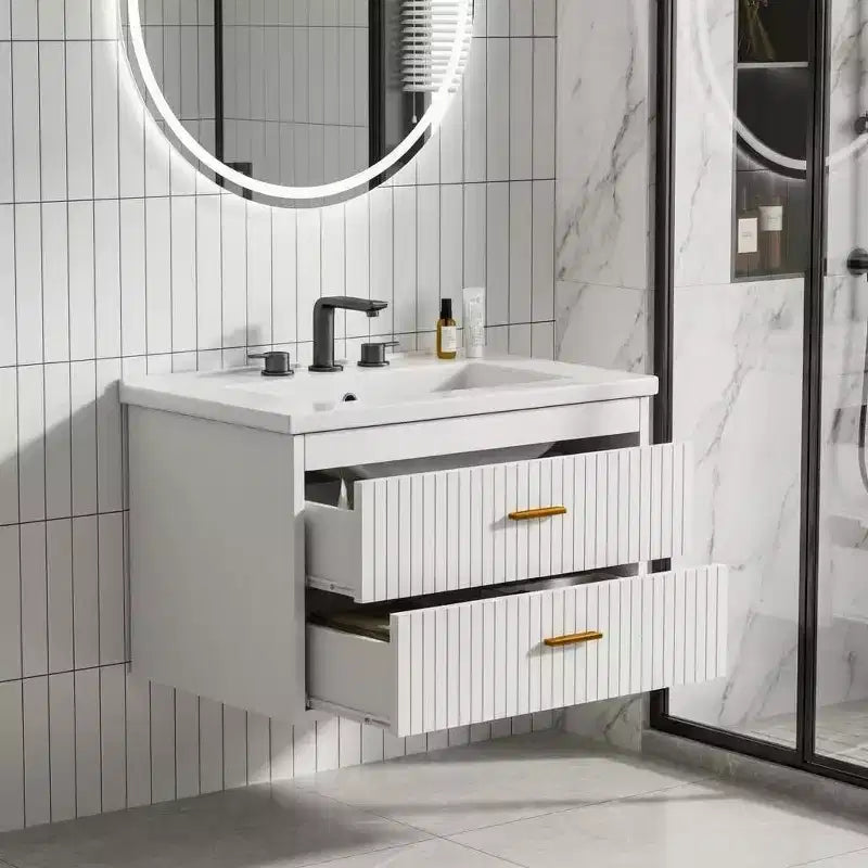 Meuble-lavabo suspendu 24/30 pouces avec évier intégré, meuble mural 2 tiroirs pour rangement de salle de bain