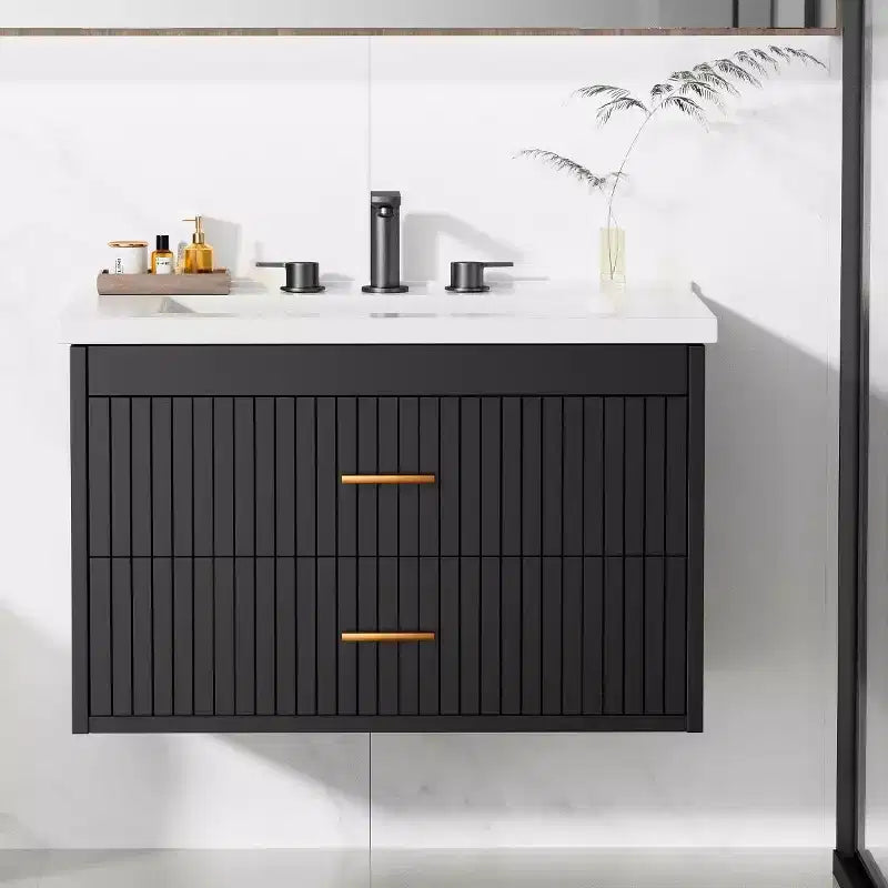 Meuble-lavabo suspendu 24/30 pouces avec évier intégré, meuble mural 2 tiroirs pour rangement de salle de bain