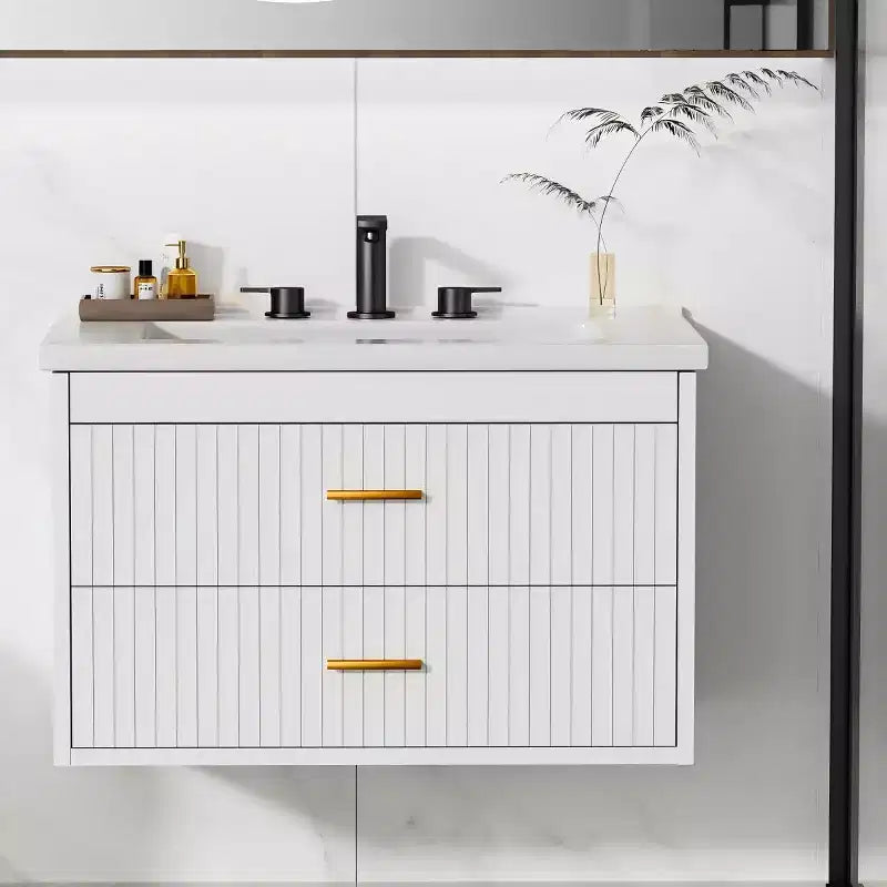 Meuble-lavabo suspendu 24/30 pouces avec évier intégré, meuble mural 2 tiroirs pour rangement de salle de bain