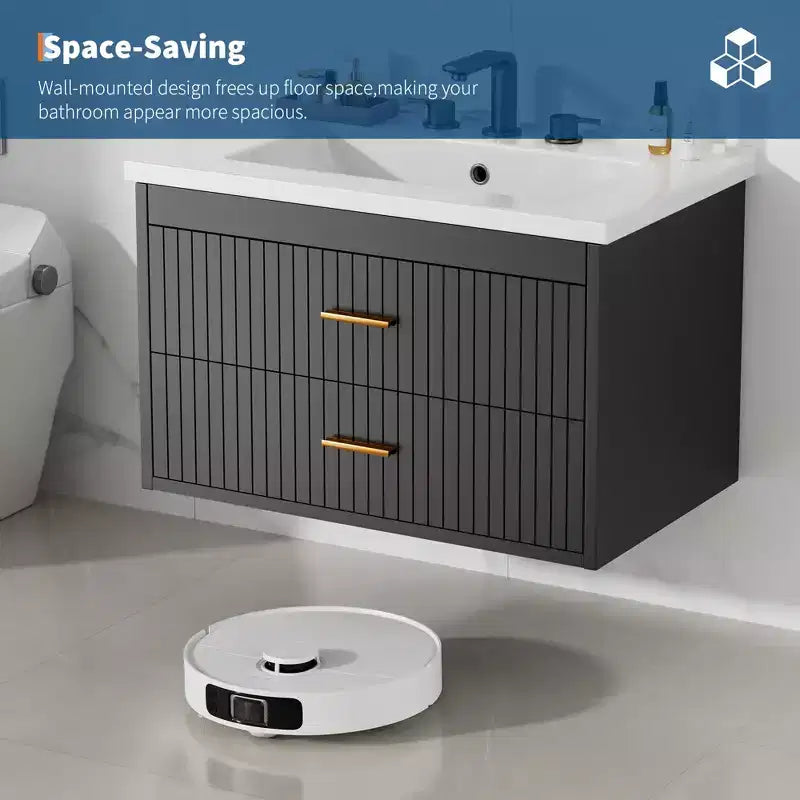 Meuble-lavabo suspendu 24/30 pouces avec évier intégré, meuble mural 2 tiroirs pour rangement de salle de bain