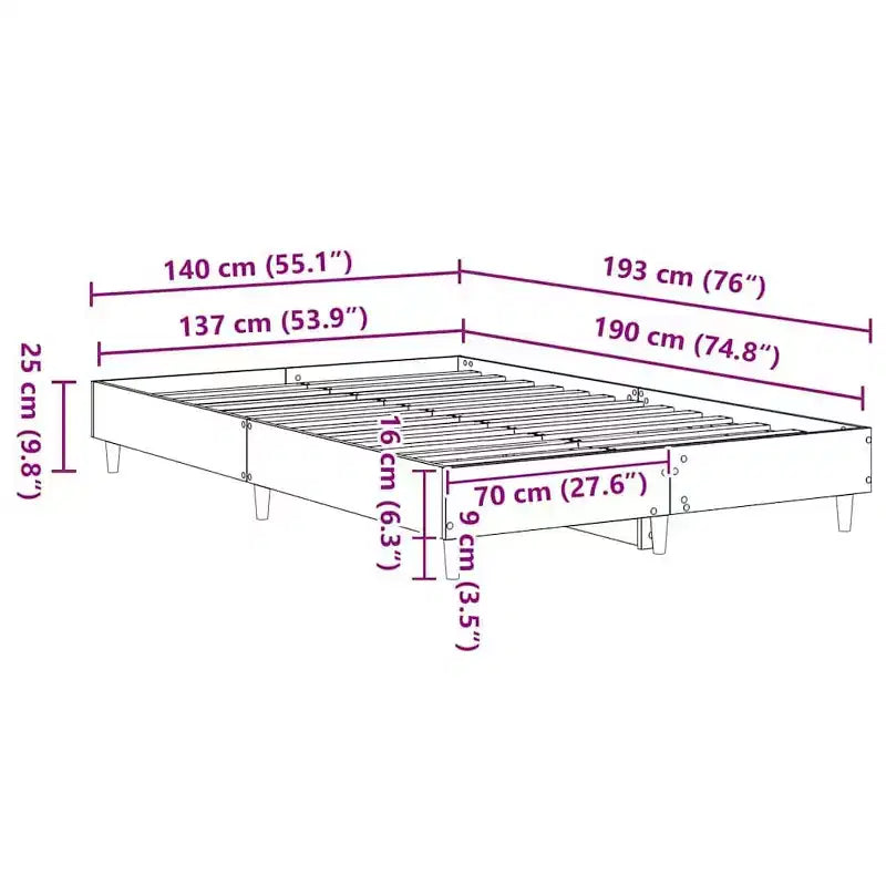 Cadre de lit 152 x 203 cm, bois manufacturé