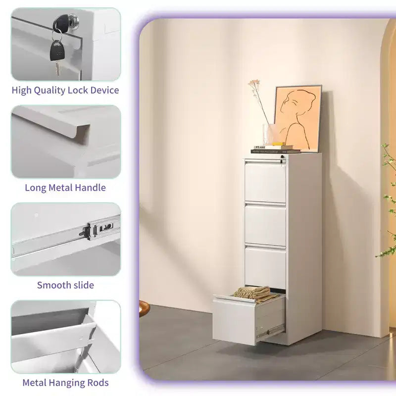 Classeur vertical métallique à 4 tiroirs avec serrure pour bureau et maison en acier