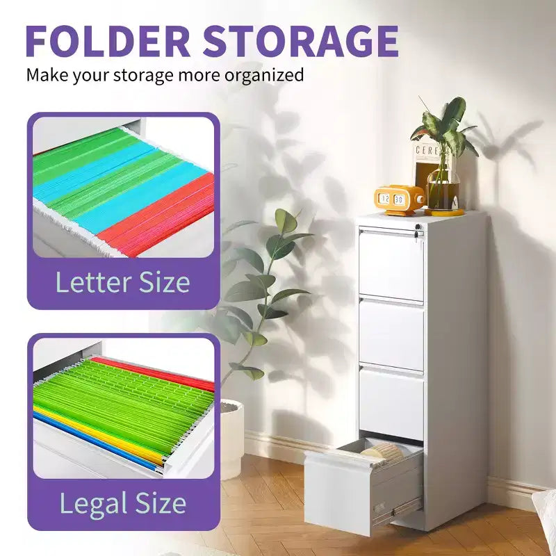 Classeur vertical métallique à 4 tiroirs avec serrure pour bureau et maison en acier