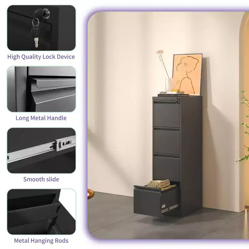 Classeur vertical métallique à 4 tiroirs avec serrure pour bureau et maison en acier