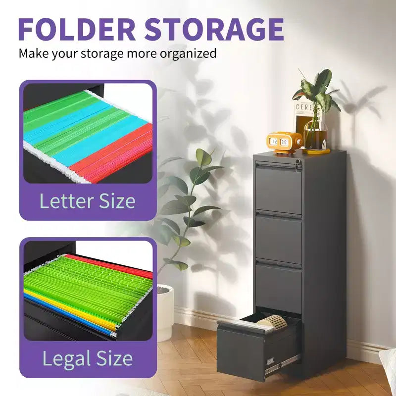 Classeur vertical métallique à 4 tiroirs avec serrure pour bureau et maison en acier