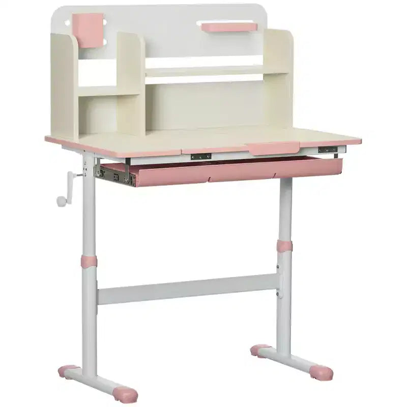 Height Adjustable Kids Study Desk with Tilt Desktop Drawer and Shelf Pink